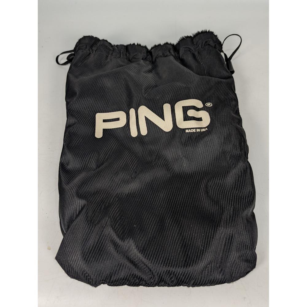 Ping Golf Pouch Drawstring Bag Black Faux Fur Lined Made in USA Ping Man Logo